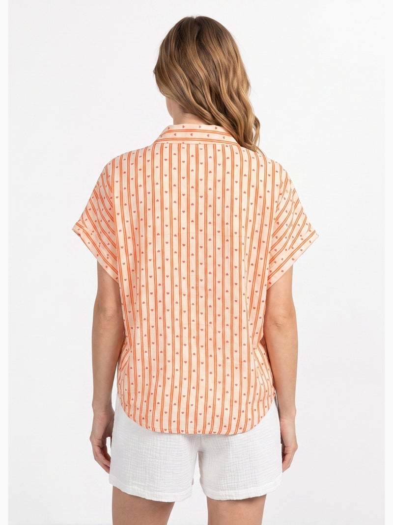 Chemisier léger motif rayures et coeurs - AFIBEL Corail - Kiabi