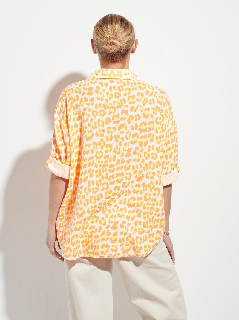 Chemisier léopard fluo en gaze de coton - AFIBEL Orange - Kiabi