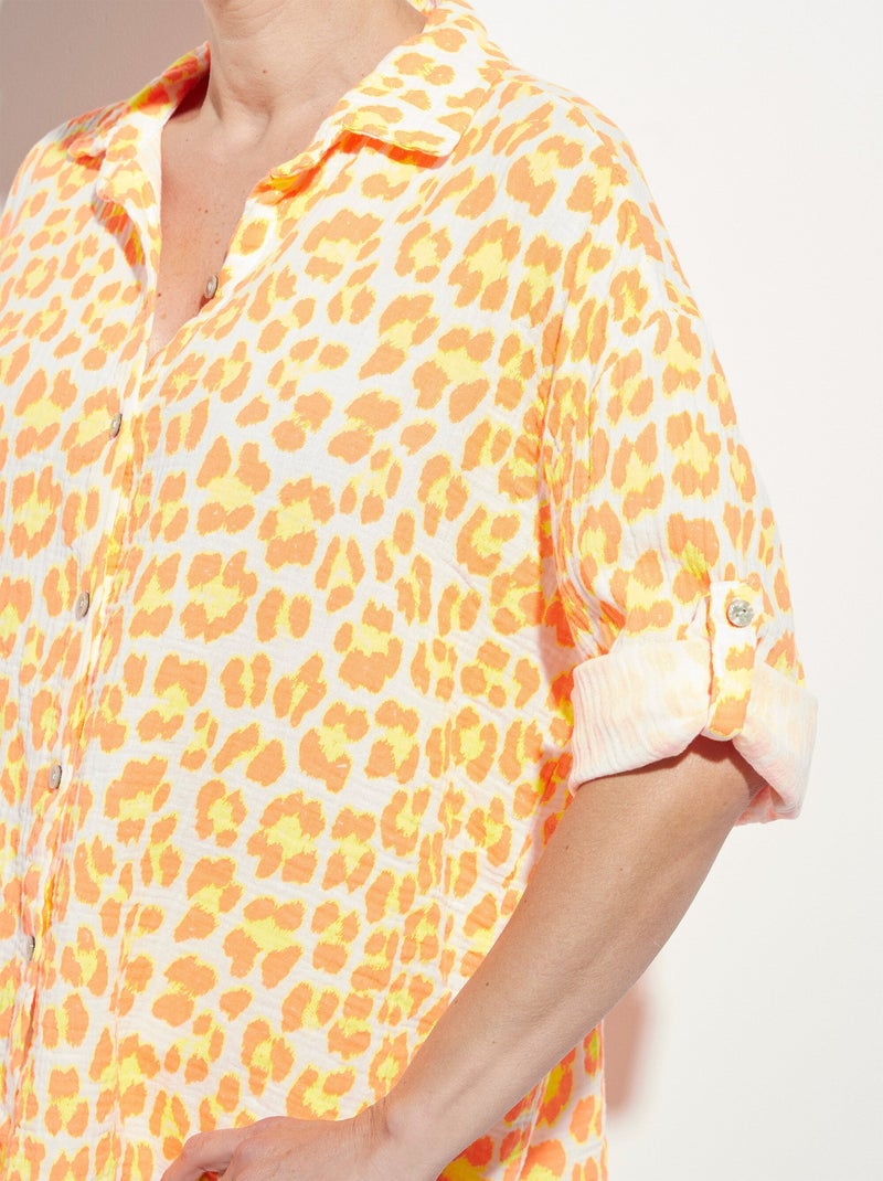 Chemisier léopard fluo en gaze de coton - AFIBEL Orange - Kiabi
