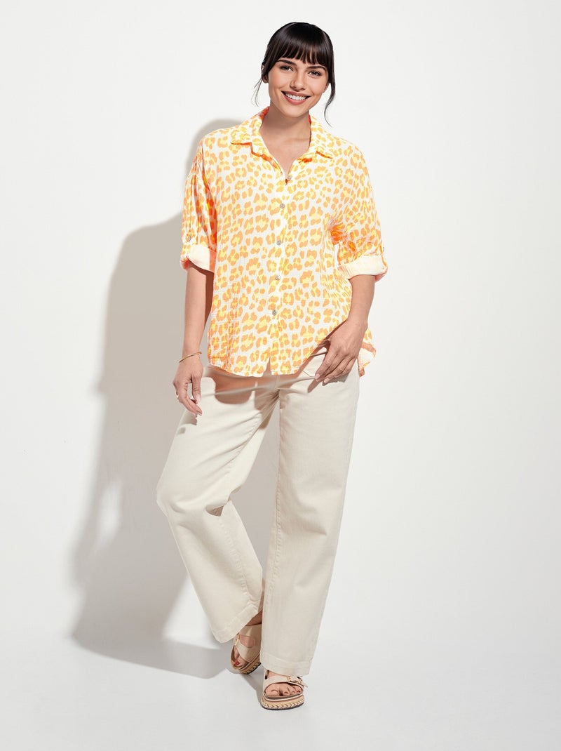 Chemisier léopard fluo en gaze de coton Orange - Kiabi