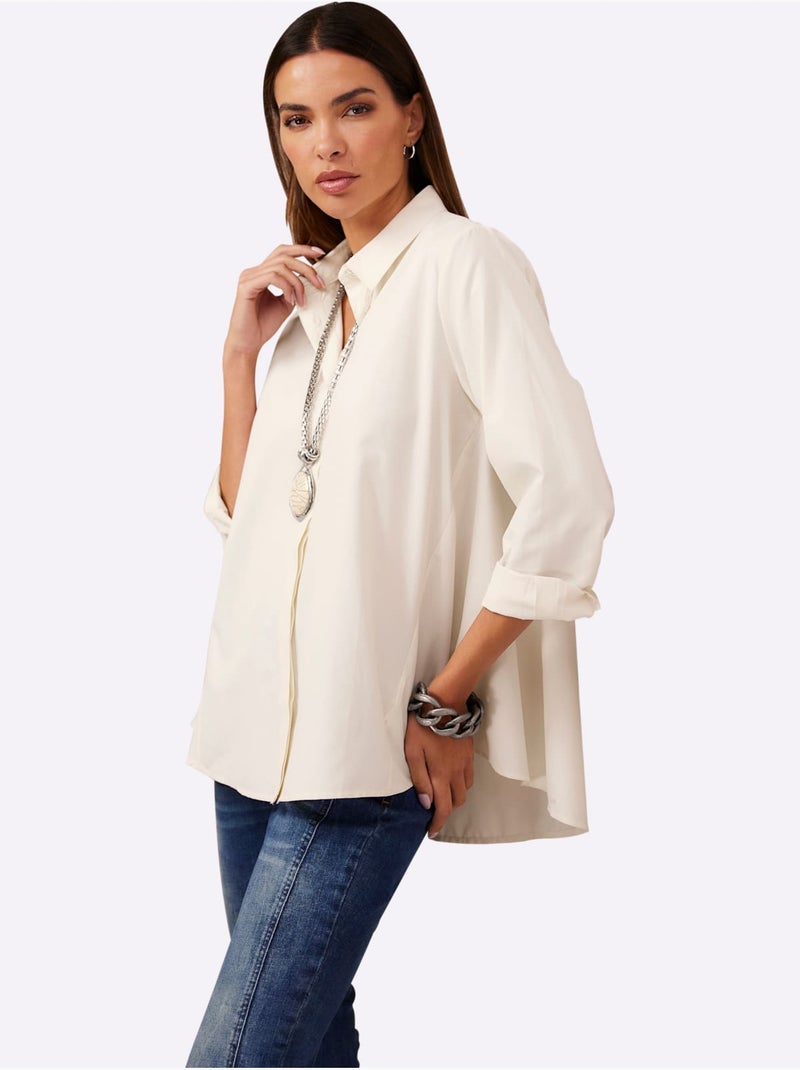 Chemisier Long 50% Coton - Taille Standard - Helline Ivoire - Kiabi
