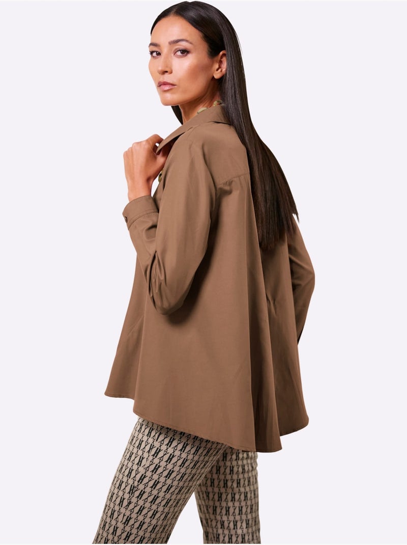 Chemisier Long 50% Coton - Taille Standard - Helline Marron - Kiabi