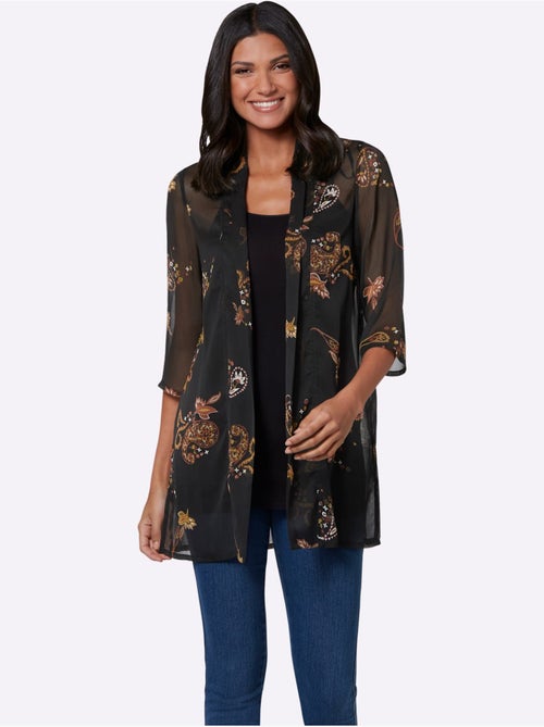 Chemisier long à col châle avec motif paisley et manches 3/4 - Taille standard - Moda Vilona - Kiabi