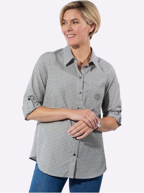 Chemisier long à col chemise avec broderie florale et manches ajustables - Taille standard - Witt - Kiabi