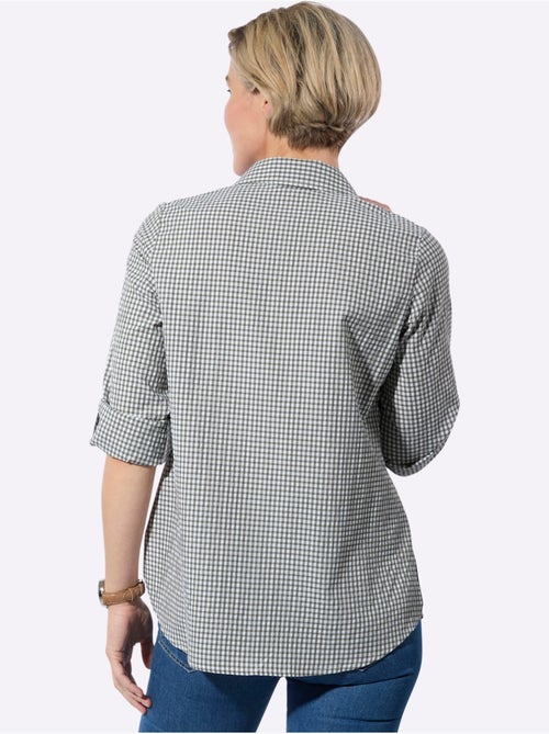 Chemisier long à col chemise avec broderie florale et manches ajustables - Taille standard - Witt - Kiabi
