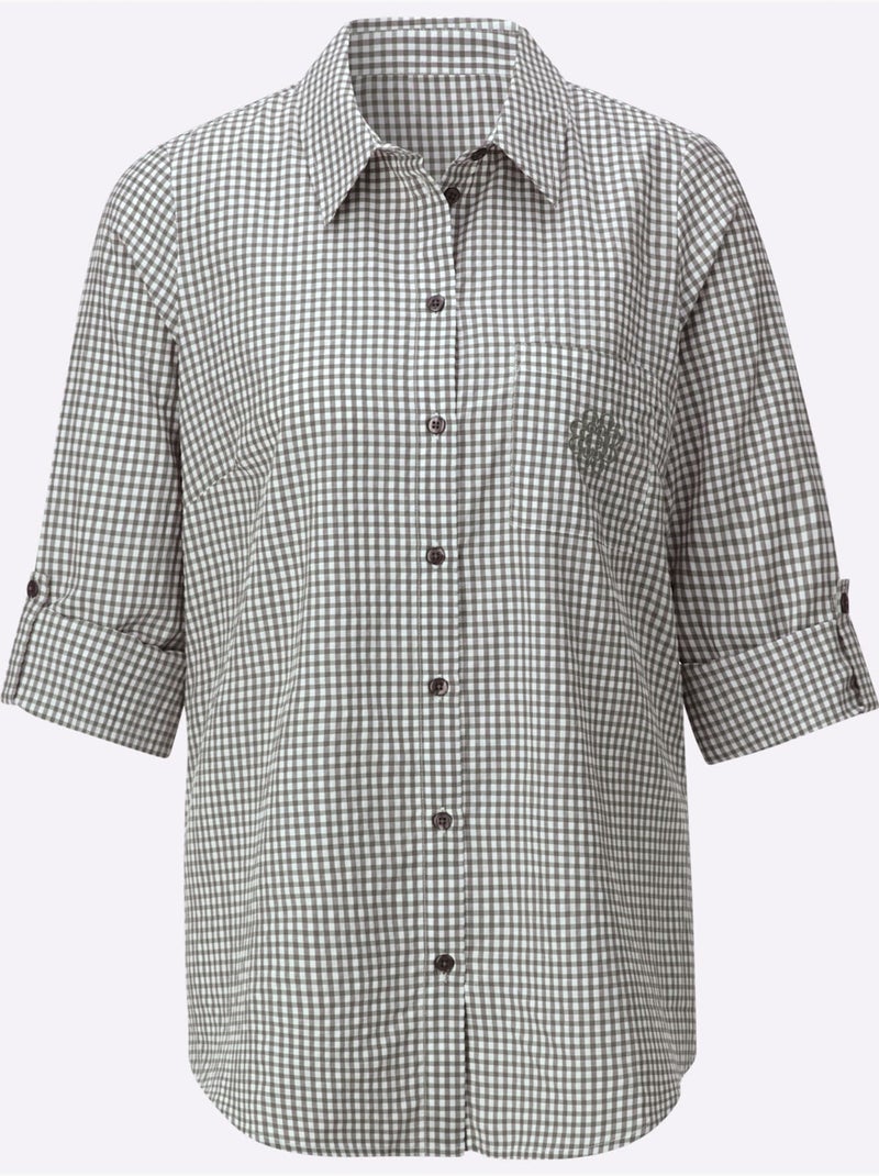 Chemisier long à col chemise avec broderie florale et manches ajustables - Taille standard - Witt Blanc Kaki - Kiabi