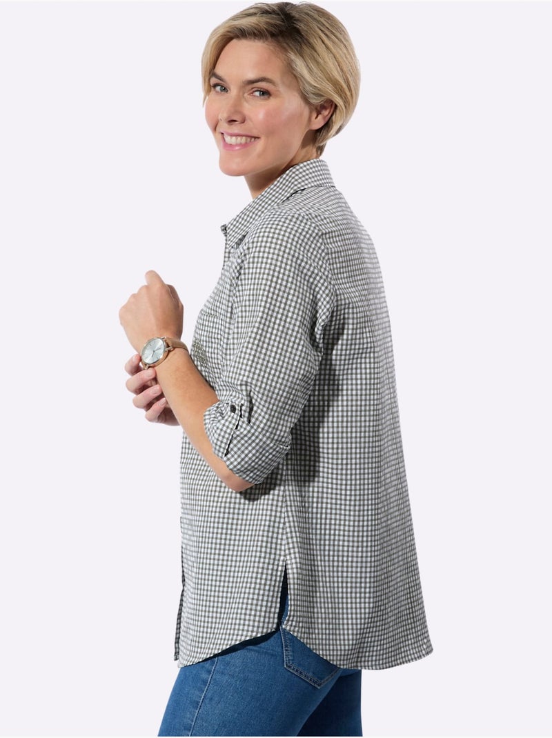 Chemisier long à col chemise avec broderie florale et manches ajustables - Taille standard - Witt Blanc Kaki - Kiabi