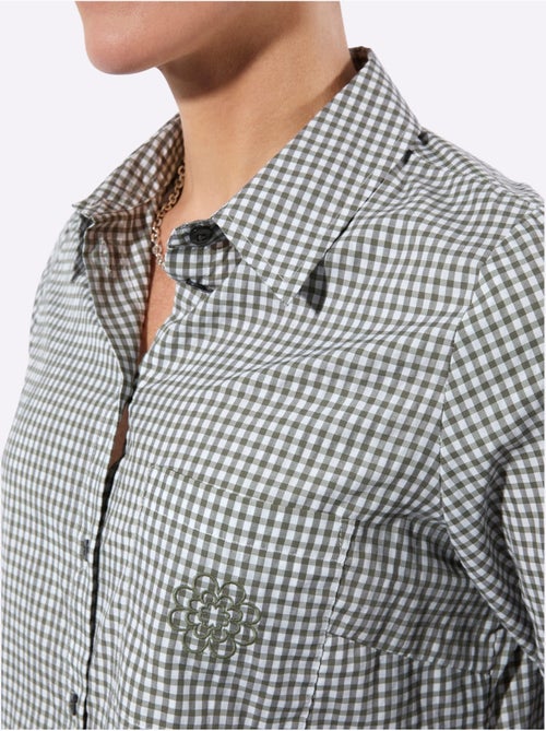 Chemisier long à col chemise avec broderie florale et manches ajustables - Taille standard - Witt - Kiabi