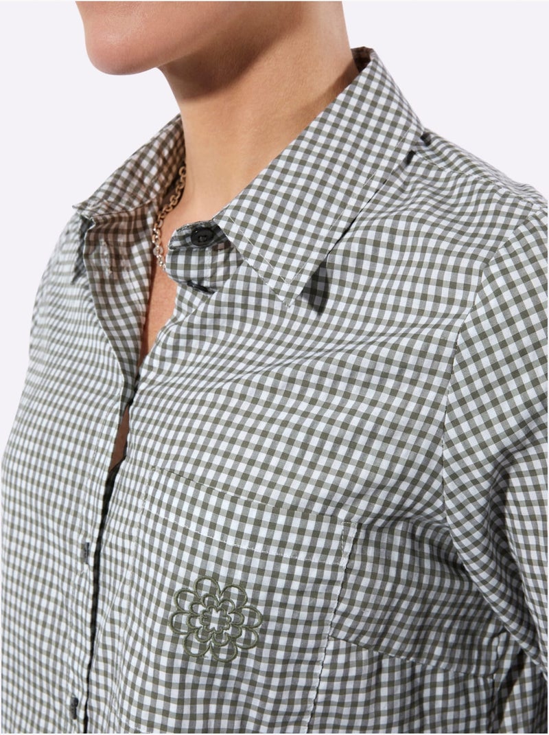 Chemisier long à col chemise avec broderie florale et manches ajustables - Taille standard - Witt Blanc Kaki - Kiabi