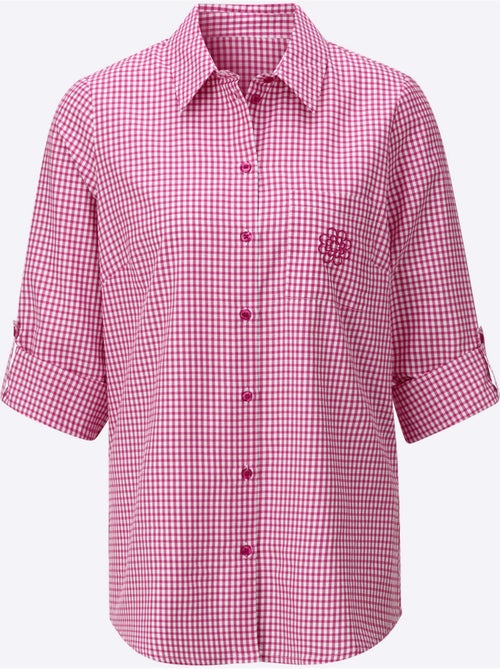 Chemisier long à col chemise avec broderie florale et manches ajustables - Taille standard - Witt - Kiabi