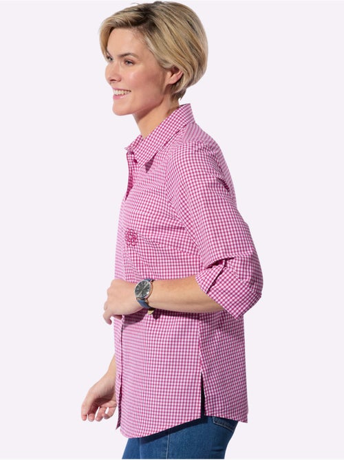 Chemisier long à col chemise avec broderie florale et manches ajustables - Taille standard - Witt - Kiabi