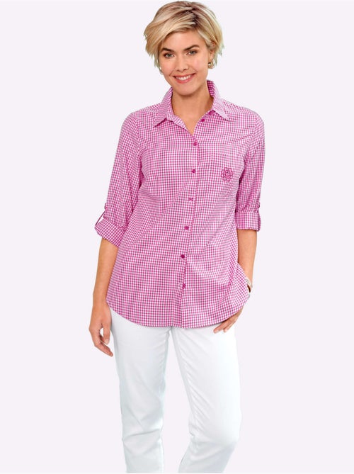 Chemisier long à col chemise avec broderie florale et manches ajustables - Taille standard - Witt - Kiabi