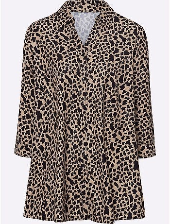 Chemisier long à col chemise avec manches 3/4 et motif animal - Taille standard - Moda Vilona