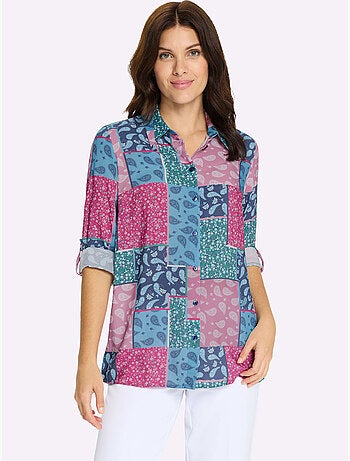 Chemisier long à col chemise avec motifs floraux et paisley - Taille standard - Moda Vilona