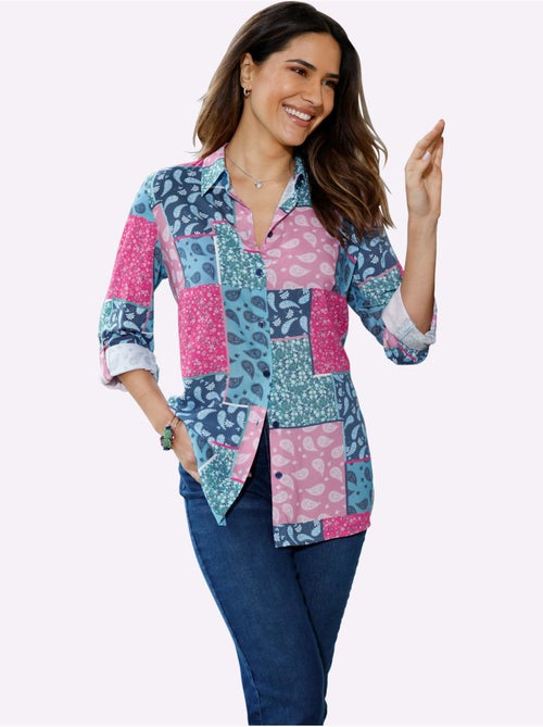 Chemisier long à col chemise avec motifs floraux et paisley - Taille standard - Moda Vilona - Kiabi Chemisier long à col chemise avec motifs floraux et paisley - Taille standard - Moda Vilona - Kiabi