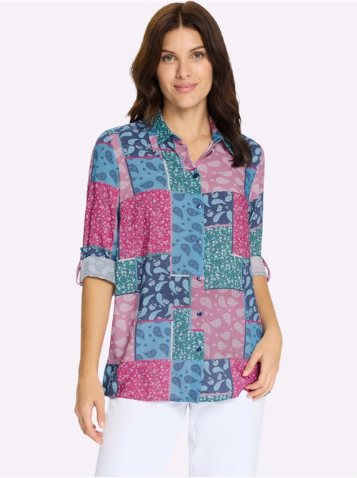 Chemisier long à col chemise avec motifs floraux et paisley - Taille standard - Moda Vilona - Kiabi Chemisier long à col chemise avec motifs floraux et paisley - Taille standard - Moda Vilona - Kiabi