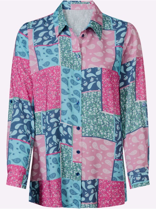 Chemisier long à col chemise avec motifs floraux et paisley - Taille standard - Moda Vilona - Kiabi Chemisier long à col chemise avec motifs floraux et paisley - Taille standard - Moda Vilona - Kiabi