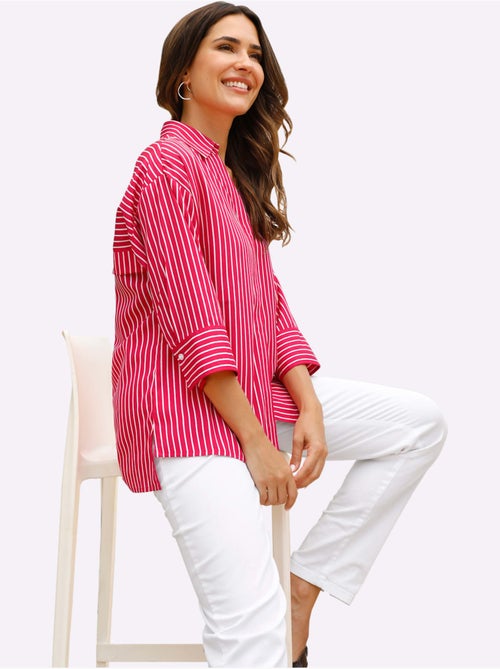 Chemisier long à col chemise et manches 3/4 rayé - Taille standard - Moda Vilona - Kiabi