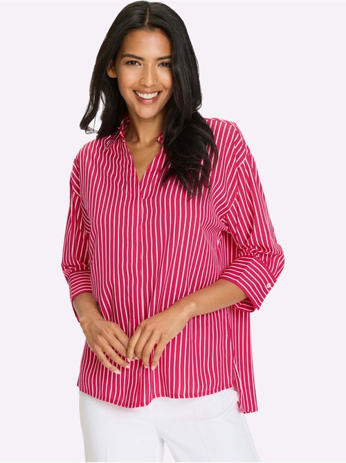 Chemisier long à col chemise et manches 3/4 rayé - Taille standard - Moda Vilona - Kiabi