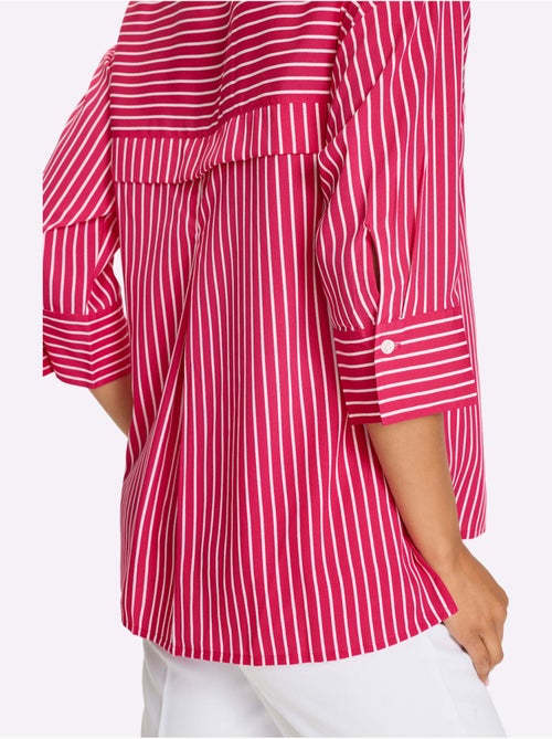 Chemisier long à col chemise et manches 3/4 rayé - Taille standard - Moda Vilona - Kiabi
