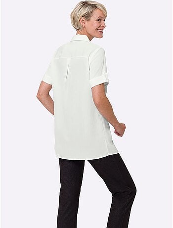 Chemisier long à col ouvert et manches courtes avec boutons - Taille standard - Moda Vilona