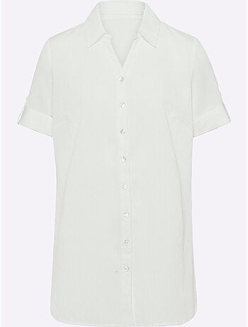 Chemisier long à col ouvert et manches courtes avec boutons - Taille standard - Moda Vilona