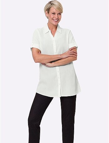 Chemisier long à col ouvert et manches courtes avec boutons - Taille standard - Moda Vilona