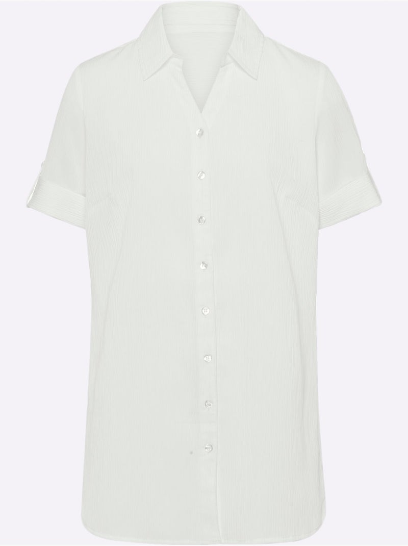 Chemisier long à col chemise et manches courtes avec bouton - Taille standard - Moda Vilona Blanc - Kiabi