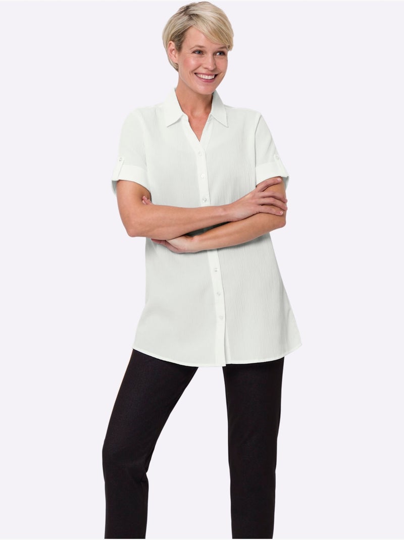 Chemisier long à col chemise et manches courtes avec bouton - Taille standard - Moda Vilona Blanc - Kiabi