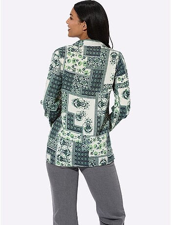 Chemisier long à col chemise et manches longues imprimé paisley - Taille standard - Moda Vilona