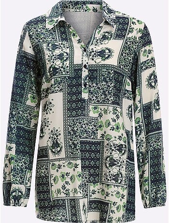 Chemisier long à col chemise et manches longues imprimé paisley - Taille standard - Moda Vilona