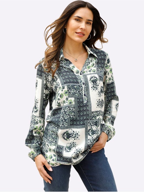 Chemisier long à col chemise et manches longues imprimé paisley - Taille standard - Moda Vilona - Kiabi Chemisier long à col chemise et manches longues imprimé paisley - Taille standard - Moda Vilona - Kiabi