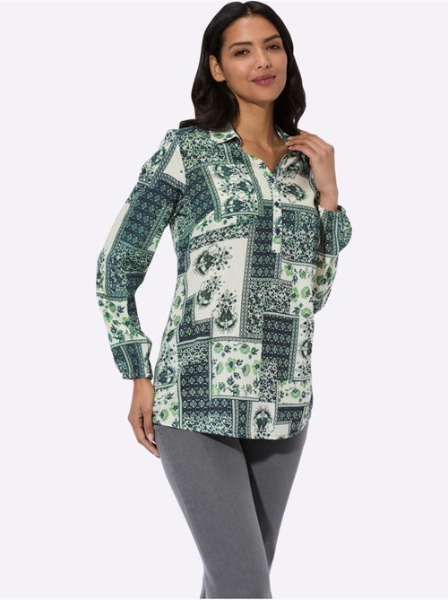 Chemisier long à col chemise et manches longues imprimé paisley - Taille standard - Moda Vilona - Kiabi Chemisier long à col chemise et manches longues imprimé paisley - Taille standard - Moda Vilona - Kiabi