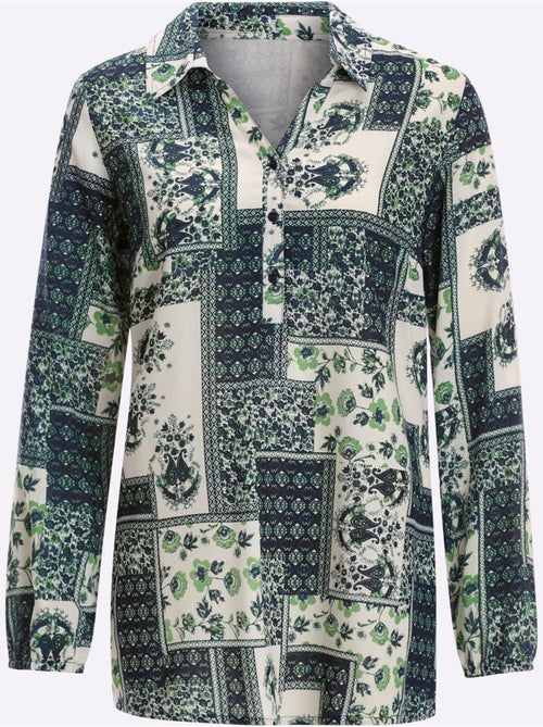 Chemisier long à col chemise et manches longues imprimé paisley - Taille standard - Moda Vilona - Kiabi Chemisier long à col chemise et manches longues imprimé paisley - Taille standard - Moda Vilona - Kiabi