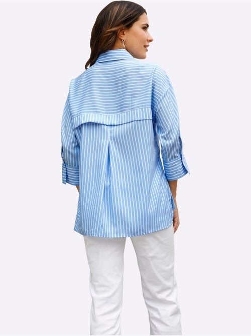 Chemisier long à col ouvert avec rayures et manches 3/4 - Taille standard - Moda Vilona - Kiabi Chemisier long à col ouvert avec rayures et manches 3/4 - Taille standard - Moda Vilona - Kiabi