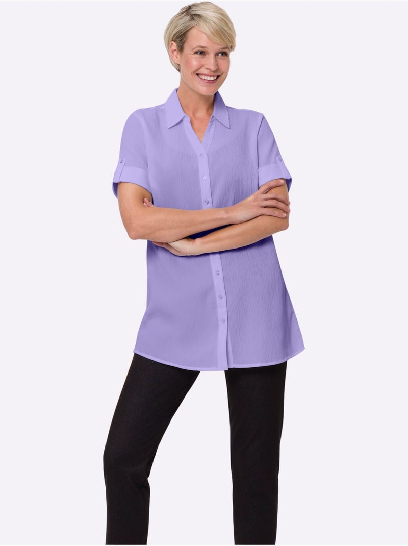 Chemisier long à col ouvert et manches courtes avec boutons - Taille standard - Moda Vilona Lavande - Kiabi