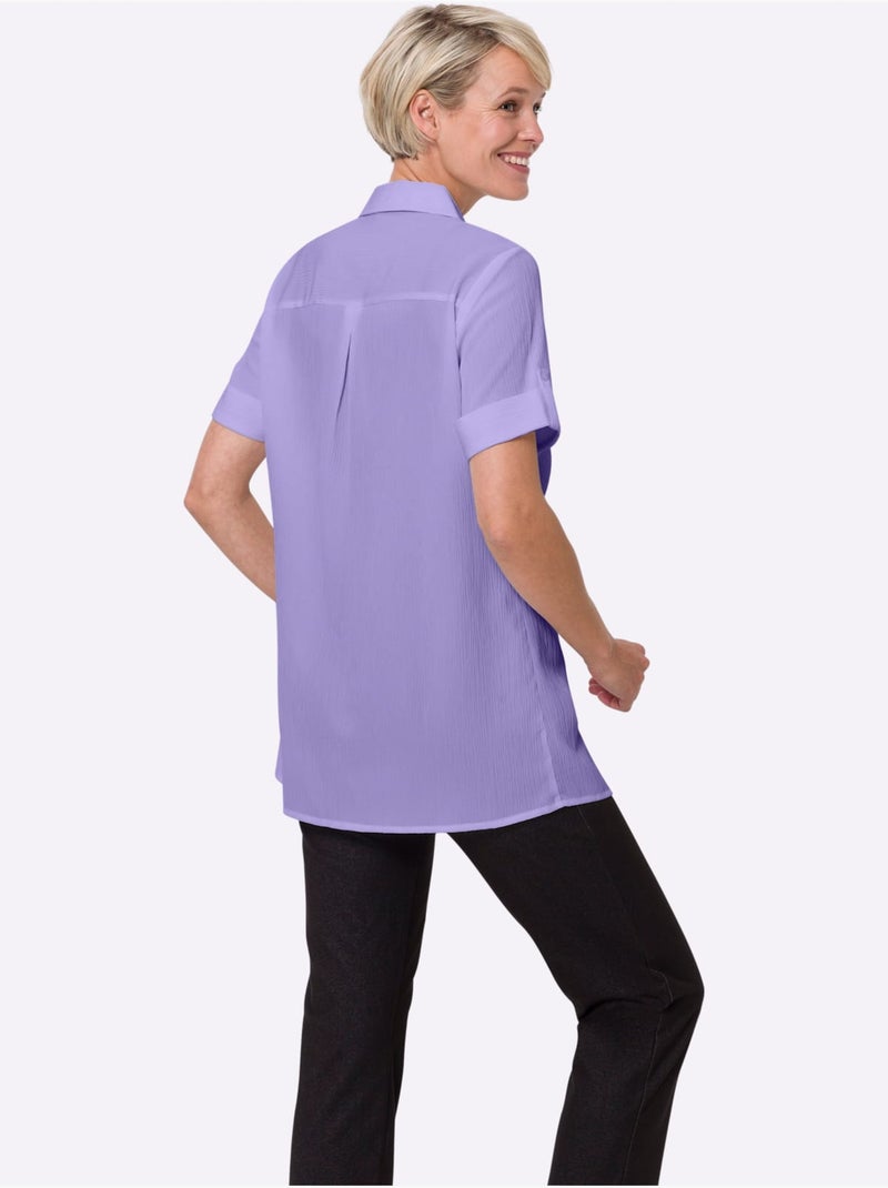 Chemisier long à col ouvert et manches courtes avec boutons - Taille standard - Moda Vilona Lavande - Kiabi
