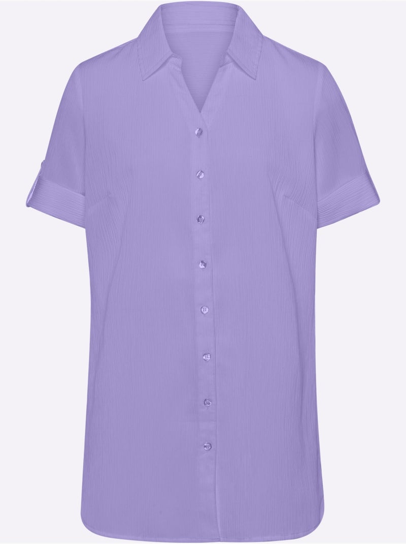 Chemisier long à col ouvert et manches courtes avec boutons - Taille standard - Moda Vilona Lavande - Kiabi