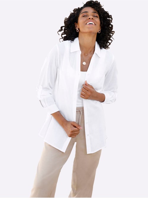Chemisier long à col ouvert et manches longues ajustables - Taille standard - Moda Vilona - Kiabi Chemisier long à col ouvert et manches longues ajustables - Taille standard - Moda Vilona - Kiabi