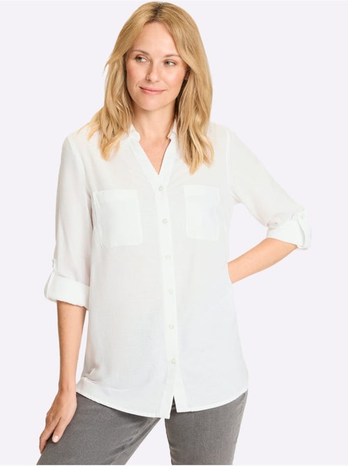 Chemisier long à col ouvert et manches longues ajustables - Taille standard - Moda Vilona - Kiabi Chemisier long à col ouvert et manches longues ajustables - Taille standard - Moda Vilona - Kiabi