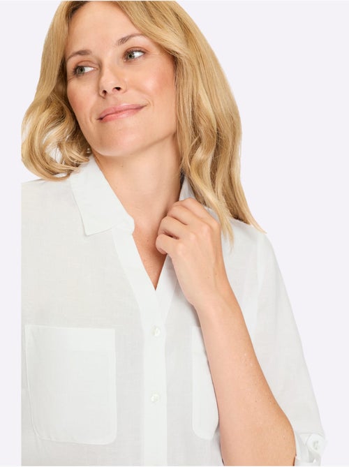Chemisier long à col ouvert et manches longues ajustables - Taille standard - Moda Vilona - Kiabi Chemisier long à col ouvert et manches longues ajustables - Taille standard - Moda Vilona - Kiabi