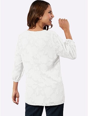 Chemisier long avec col V et manches 3/4 à motif jacquard - Taille standard - Witt