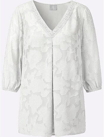 Chemisier long avec col V et manches 3/4 à motif jacquard - Taille standard - Witt
