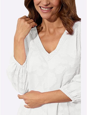 Chemisier long avec col V et manches 3/4 à motif jacquard - Taille standard - Witt