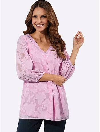 Chemisier long avec col V et manches 3/4 à motif jacquard - Taille standard - Witt