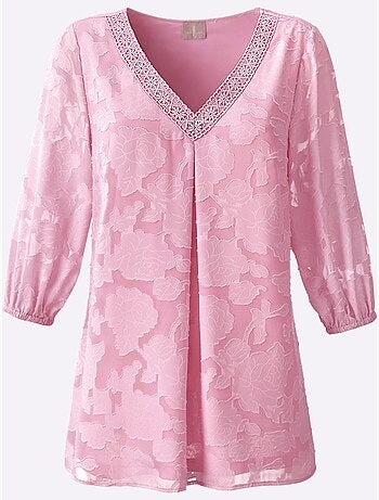 Chemisier long avec col V et manches 3/4 à motif jacquard - Taille standard - Witt