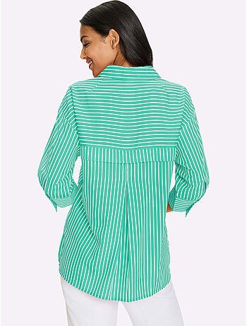 Chemisier long à col ouvert avec rayures et manches 3/4 - Taille standard - Moda Vilona