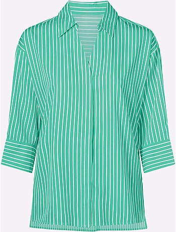 Chemisier long à col ouvert avec rayures et manches 3/4 - Taille standard - Moda Vilona