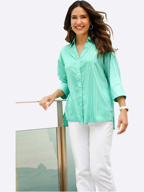 Chemisier long à manches 3/4 avec col chemise et rayures - Taille standard - Moda Vilona - Kiabi Chemisier long à manches 3/4 avec col chemise et rayures - Taille standard - Moda Vilona - Kiabi