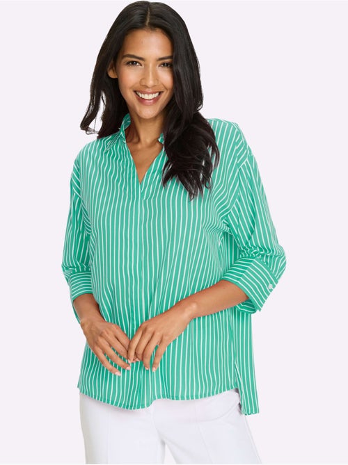 Chemisier long à manches 3/4 avec col chemise et rayures - Taille standard - Moda Vilona - Kiabi Chemisier long à manches 3/4 avec col chemise et rayures - Taille standard - Moda Vilona - Kiabi
